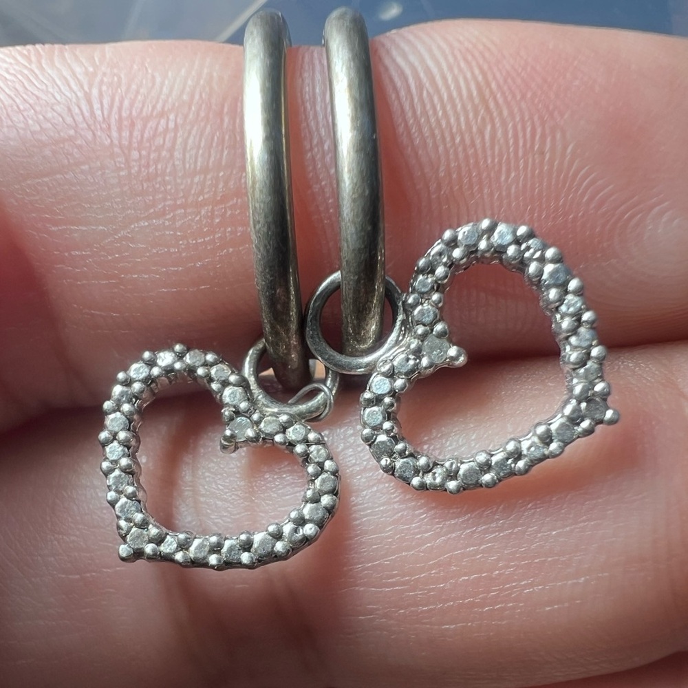 925 Sterling Silver Heart Hoop Earrings - estate vintage lot